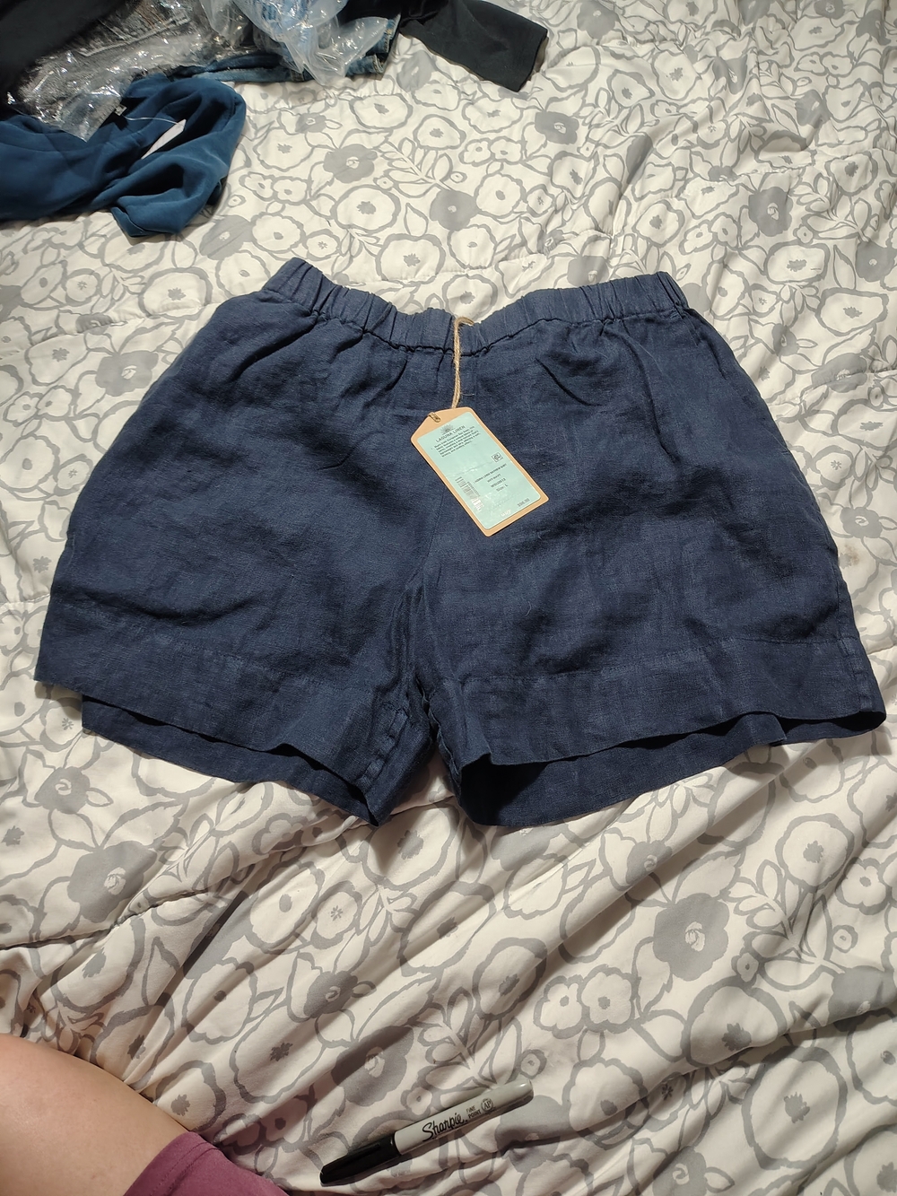 Faherty Navy Linen-Blend Elastic-Waist Shorts